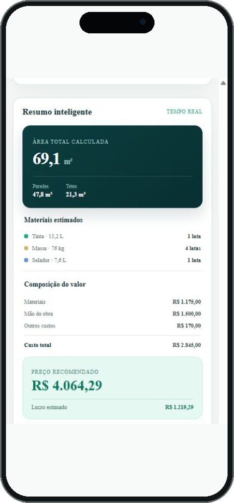 Tela do OrçaPintura Pro — Receba o cálculo automático