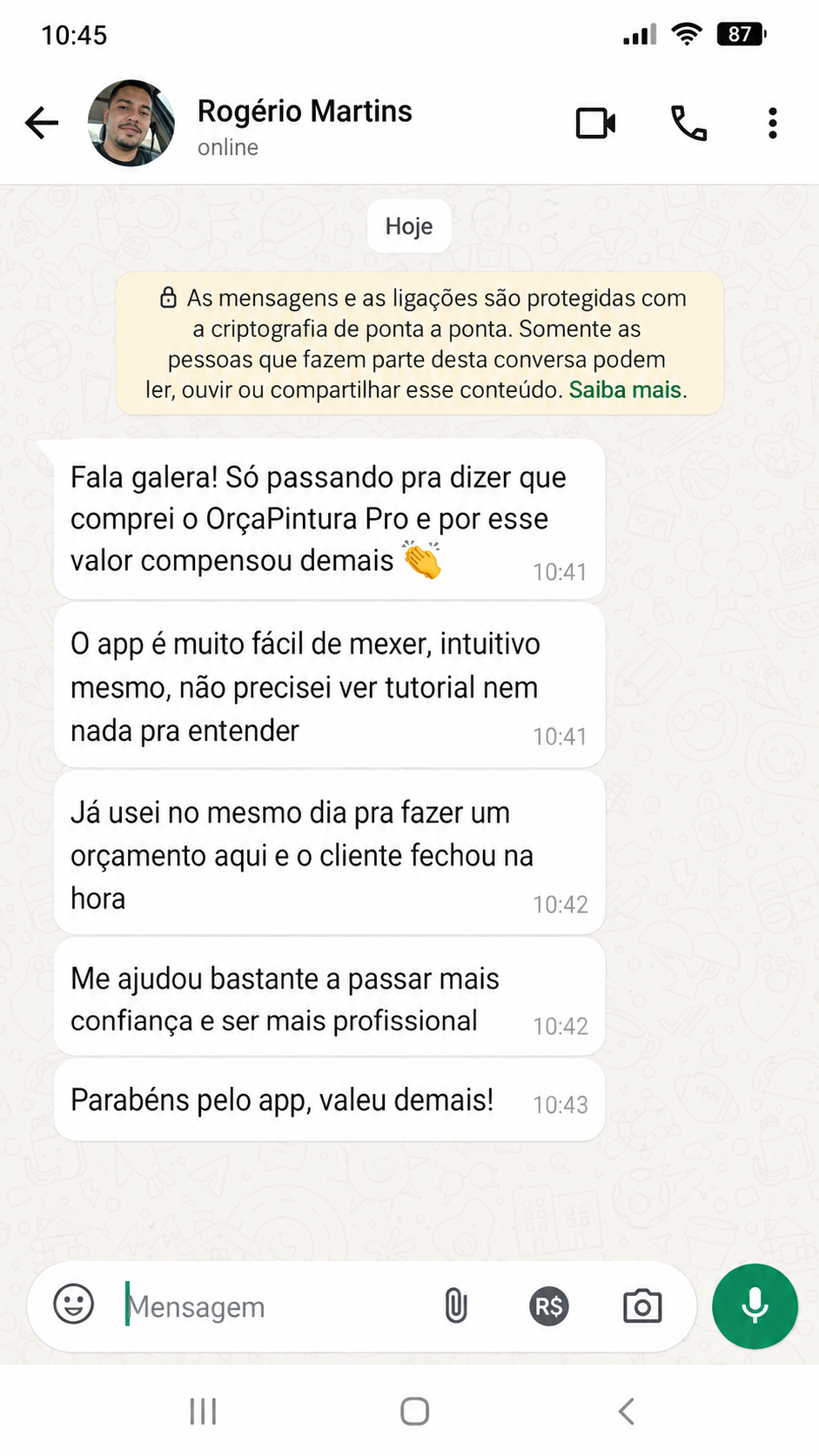 Depoimento de Rogério Martins no WhatsApp
