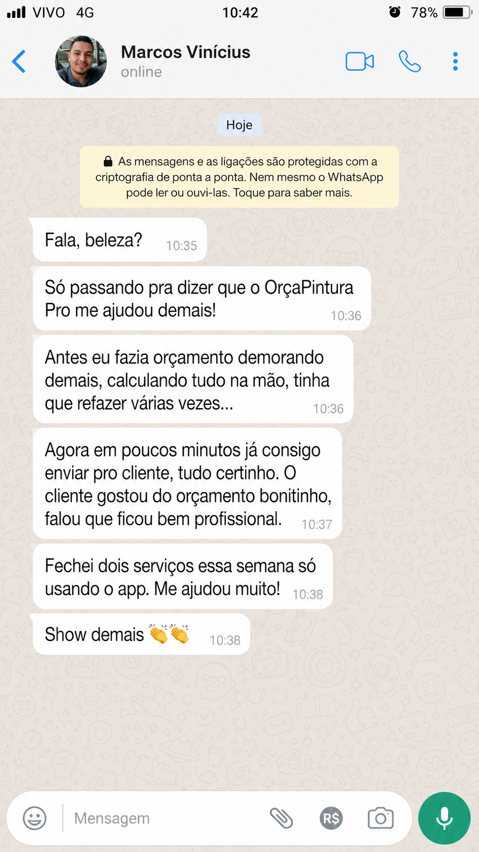 Depoimento de Marcos Vinícius no WhatsApp