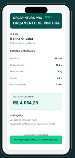 Tela do OrçaPintura Pro — Gere e compartilhe o PDF